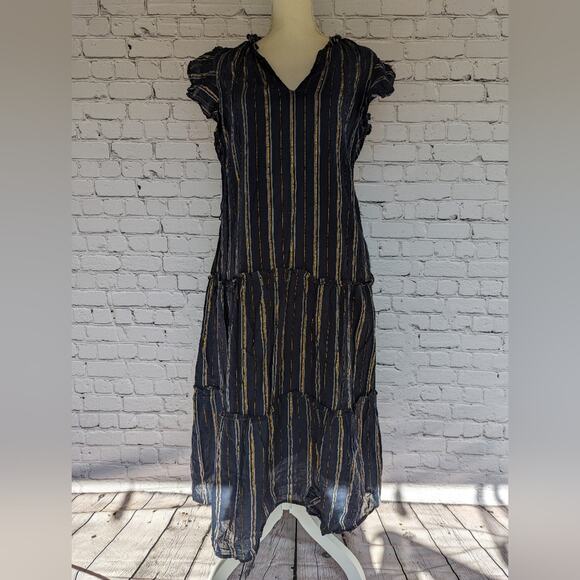 Greylin Natasha Metallic Yarn Dye Midi Dress Large - Picture 4 of 9